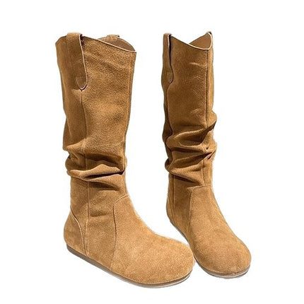 Cowhide Birkenstock-Style Long Boots 2025 Autumn and Winter New Style Pleated Boots Birkenstock Slim Boots Riding Boots Stretch Boots