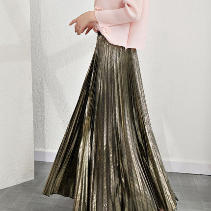 Original Design New Style Stylish Stretch Waist Pleated Skirt Metal Wire Summer Draping Smart A- line Skirt for Women