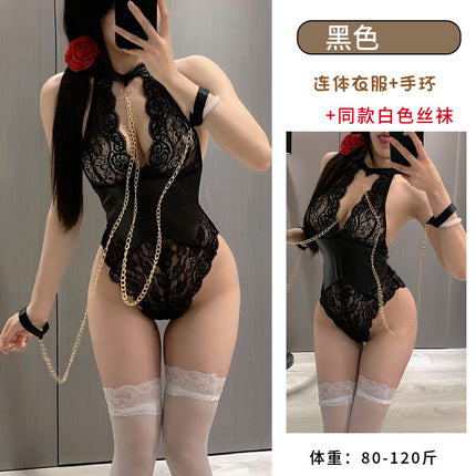 Spice Girl Lace Bundle Mesh Patent Leather Stitching Sexy Royal Sister Elegant One-Piece Dress Sexy Underwear Sexy Uniform