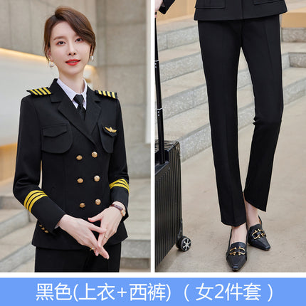 Autumn and winter men's and women's double-breasted suit suit performance clothing Aviation captain uniform property hotel security work clothes men