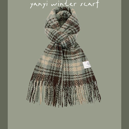 Imitation Cashmere Autumn and Winter Scarf Collection Plaid Scarf Women's Winter Thickeneded Warm Shawl Pure Color Student Scarf Cross-Border