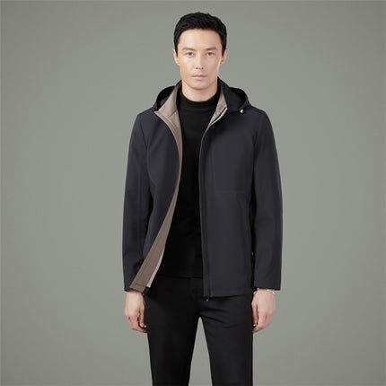 Removable Hooded Men's Jacket Spring and Autum Mulberry Silk Men's Zipper Jacket Middle-Aged Dad Casual Top