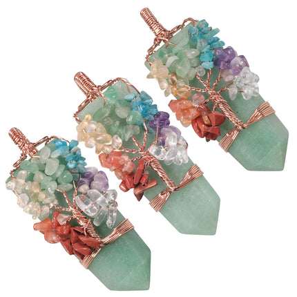 Natural Cut Crystal Stone Sword-shaped Wrap Crystal Gravel Tree of Life Pendant European and American Style Creative Crystal Pendant
