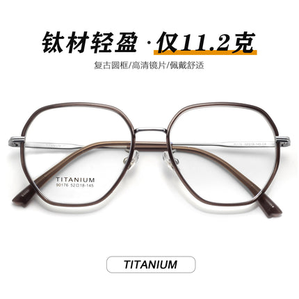 90176 Polygonal Titanium Eyeglass Frame Tr Large Frame Prescription Glasses for Women, Can Be Customized with Prescription Lenses or Non-Prescription Lenses