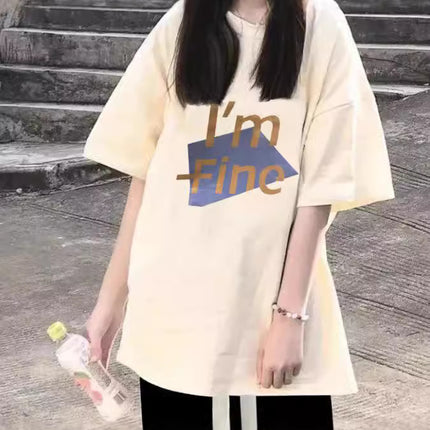Pure Cotton Short-Sleeved T-Shirt Two-Piece Set for Junior High School Students, Loose Round Neck Top for Girls, Thin, Lazy Style, 2024 New Style