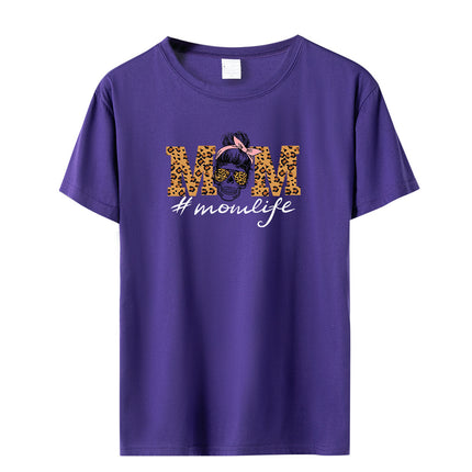 Amazon momlife Skull Leopard Print Sunglasses Mother's Day Gift Letter Print Casual Short Sleeve T-Shirt Women