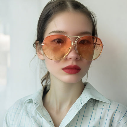 Toad-Shaped Sunglasses 2025 New Fashion Retro Sunglasses European and American Large Frame Women's Metal Sunglasses Ins