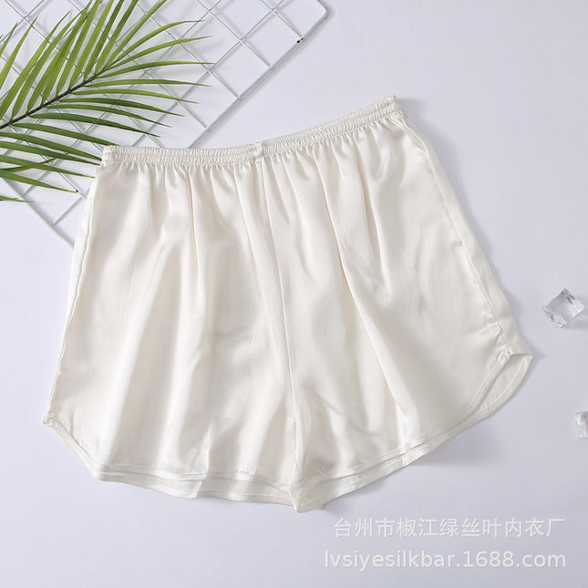 Green Silk Leaf Silk Pajamas Women's Home Shorts Silk Beach Pants Summer Casual Versatile Large Pants