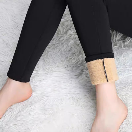New fleece-lined 100.00kg Chubby M Fall/Winter Pants Women's High Waist Outerwear Mom's Elastic Warm Elastic Slim Casual Pants