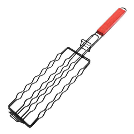 Removable sausage barbecue net wooden handle hot dog barbecue BBQ non-stick barbecue clip outdoor fire sausage barbecue net