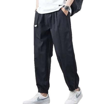 Plus Size Men's Ice Silk Thin Cropped Casual Pants for Men, Loose Elastic Dress Pants, Summer Quick-Dry Pants