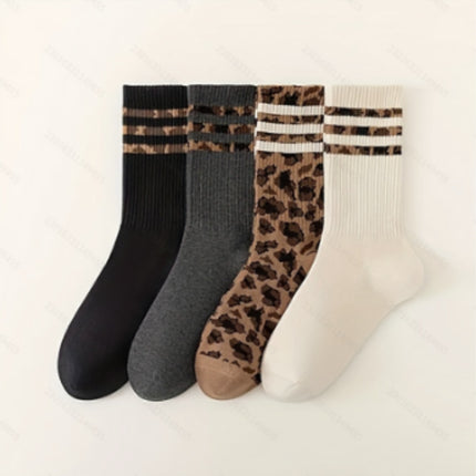 Socks Women's Mid-length Socks Spring and Autumn Korean Style Fashionable Socks Spotted Leopard Print Stockings All-match Non-slip Women's High Socks
