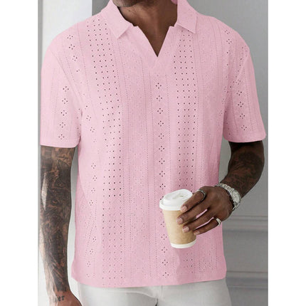 Autumn New Cross-Border Export Shirt Men's Pure Color Short-Sleeved Casual Burnt Flower Embroider