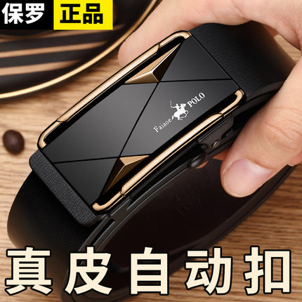2025 New Paul Belt Men's Genuine Leather Automatic Buckle High-End Belt for Young and Middle-Aged Casual Business Versatile Trouser Belt