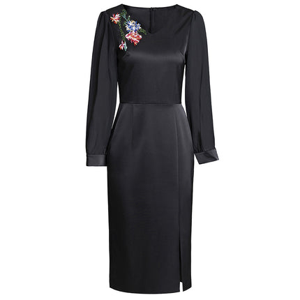 Zhili 2026 Spring Dress Women's Long-Sleeved High-End Rhinestone-Embellished Formal Occasion Wine Red Slim-Fitting Hip-Hugging Skirt New