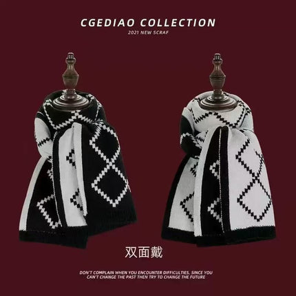 Korean Ins Retro Warm Scarf Winter New Scarf Versatile Casual Neck Cover Cold-Proof Knitted Popular Scarf
