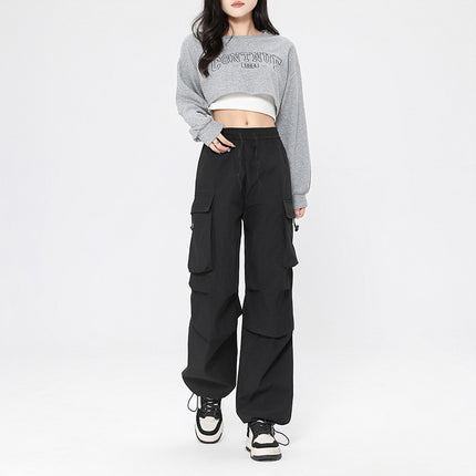 American Retro Workwear Casual Pants for Women in Spring, Versatile Straight Draped Leggings Pants, Loose Wide-Leg Pants Ins
