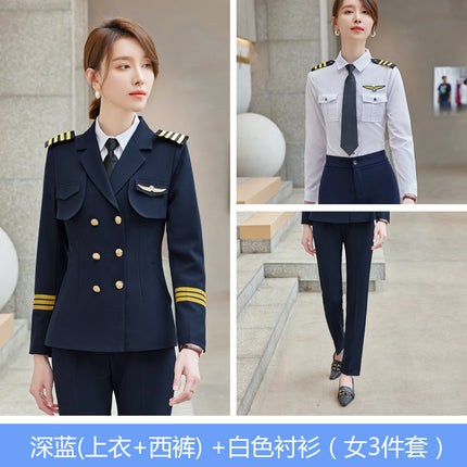 Autumn and winter men's and women's double-breasted suit suit performance clothing Aviation captain uniform property hotel security work clothes men