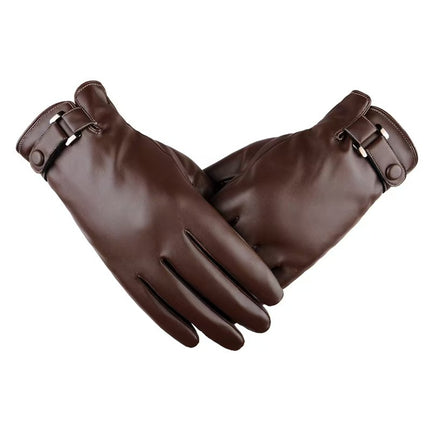 Cross-Border New Pu Gloves Men's Autumn and Winter Pu Touch Screen Warm Cycling Business Casual Korean Style Washed Leather Gloves