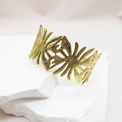2024 New Cross-border Explosions Branch 18K Stainless Steel Open Bracelet Women's Flower Leaves Trendy Bracelet