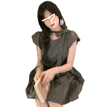 French Gray Wave Dot Small Flying Sleeve dress Children's Summer 2025 New Style Small Sweet A- line Skirt
