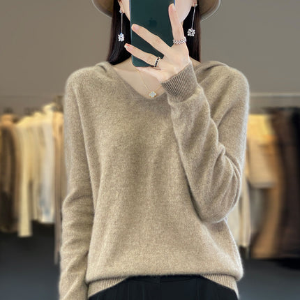 First-line Ready-to-wear Hooded Wool Sweater for Women in Autumn and Winter New Wool Hooded Sweatshirt Knitted Sweater Bottoming Shirt