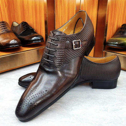 Oxford Shoes Summer Men Leather Shoes Genuine Leather Lace-Up Fashion Single Shoes Modern Men Business Office Shoes Metal Buckle