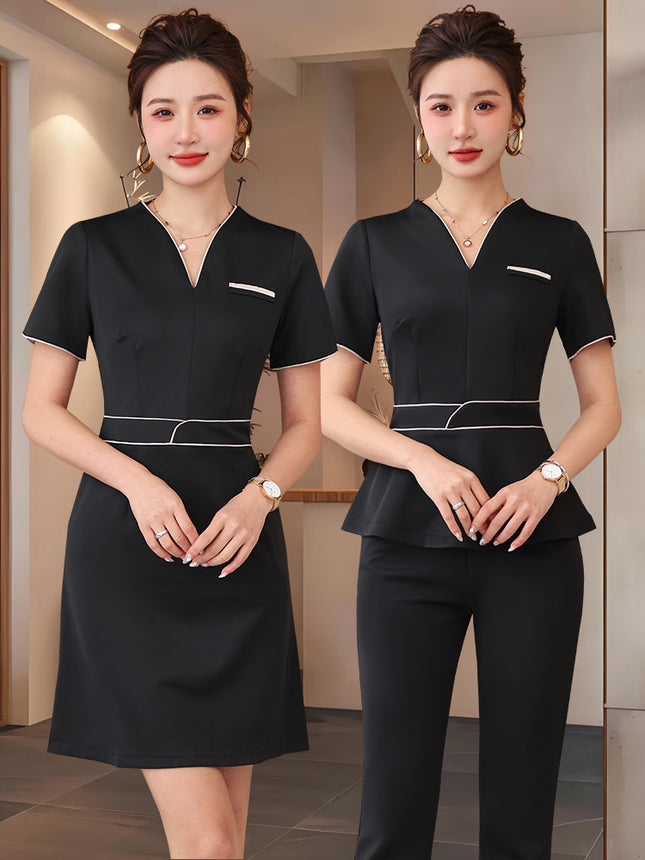 Summer Beauty Salon Short-Sleeved Technician Uniforms for Women, High-End Spa Club Foot Bath and Head Therapy Beautician and Waitress Work Uniforms
