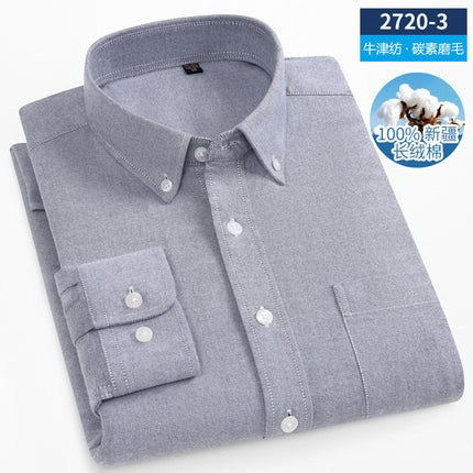 Spring and Autumn Pure Cotton Brushed Pure Color Shirt Men's Long-Sleeved Pure Cotton Anti-Wrinkle Slim Tb Casual Business Men's Shirt Men