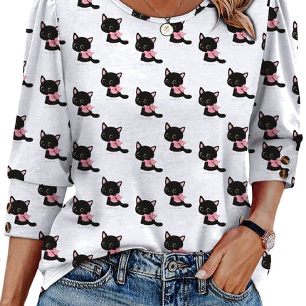 50 Colors Cross-Border European and American Amazon Spring and Summer New Printed T-Shirts with Cuff Buttons, Casual Versatile Vacation Women's Clothing