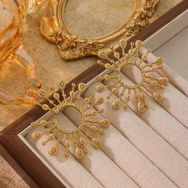 European and American Light Luxury Shiny Rhinestone Flower Earrings Women's High-End Personalized Design Earrings