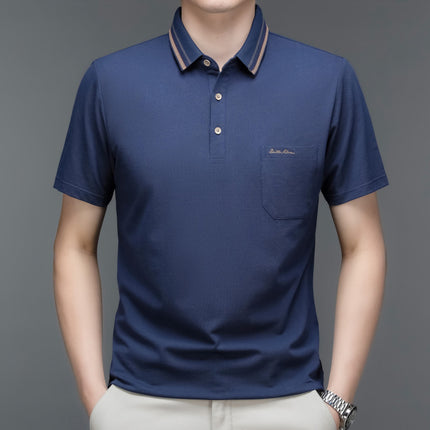 Dial Mouse Men's Summer New Men's Short-Sleeved Lapel Solid Color Polo Shirt Business Pocket Pure Cotton T-Shirt Top