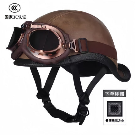 New National Standard 3C Retro Flip-Up Helmet for Women, Motorcycle Half-Helmet for Men, Electric Scooter Helmet, Cruiser Helmet for Riding