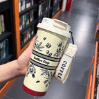 500ml / National style thermos cup-[white] [free carrying rope + straw]
