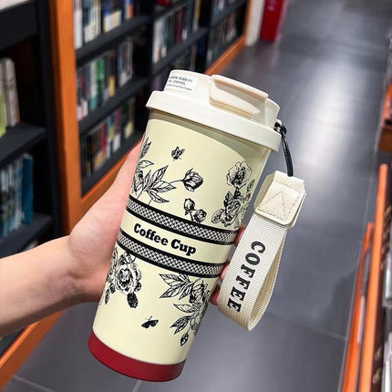 Coffee Thermos Cup 316 Stainless Steel Liner Simple and Fashionable Double Drinking Cup with Straw Water Cup Gift Logo Customization