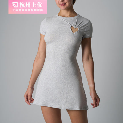COTTON JERSEY HEART MINI DRESS Love Hollow-out Dress Slim-fit Slim-fit Skirt