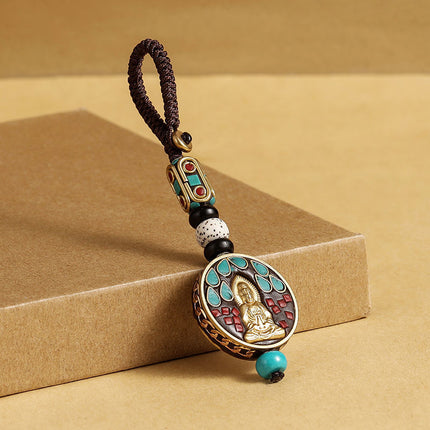 Nepal Retro Car Keychain Bodhi Pendant High-grade Ping An Brand Good Luck Creative Hanging Ornaments Handmade Chain for Men and Women