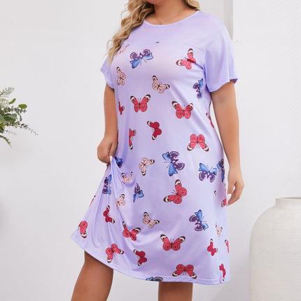 Cross-border Europe and America Amazon Spring and Summer New Short-sleeved Butterfly Printed Nightdress Home Clothes plus size Women's Casual Pajamas
