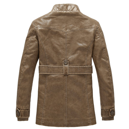 European and American style retro winter men's leather jacket velvet padded PU leather jacket medium and long plus size coat 6XL