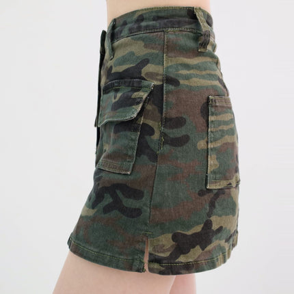 Army Green Skirt Denim Camouflage Skirt Women's Summer New High-Waist Hip-Covering Slimming European and American Sexy Hip-Hugging Skirt
