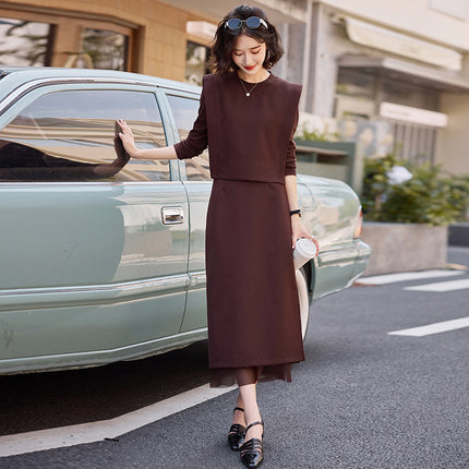 Fashionable Casual Sweatshirt Set Dress for Women 2025 Spring and Autumn New Slimming Elegant Age-Reducing Two-Piece Skirt Set