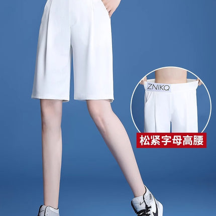 Casual Suit Shorts for Women, Autumn Thin Straight-Leg Knee-Length Shorts, 2025 New Large Size High-Waisted Wide-Leg Casual Mid-Length Shorts