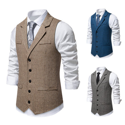 Cross-border Amazon Men's Herringbone Lel Suit Vest American Tooling Retro Tweed Vest Waistcoat Trendy