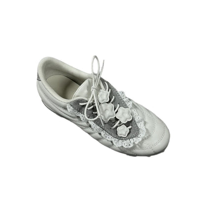 K-Style! Genuine Leather Lace Edge Flower Decoration Thick-Soled Moral Training Shoes for Women New Casual Sports Oblique Lace-Up Small Leather Shoes