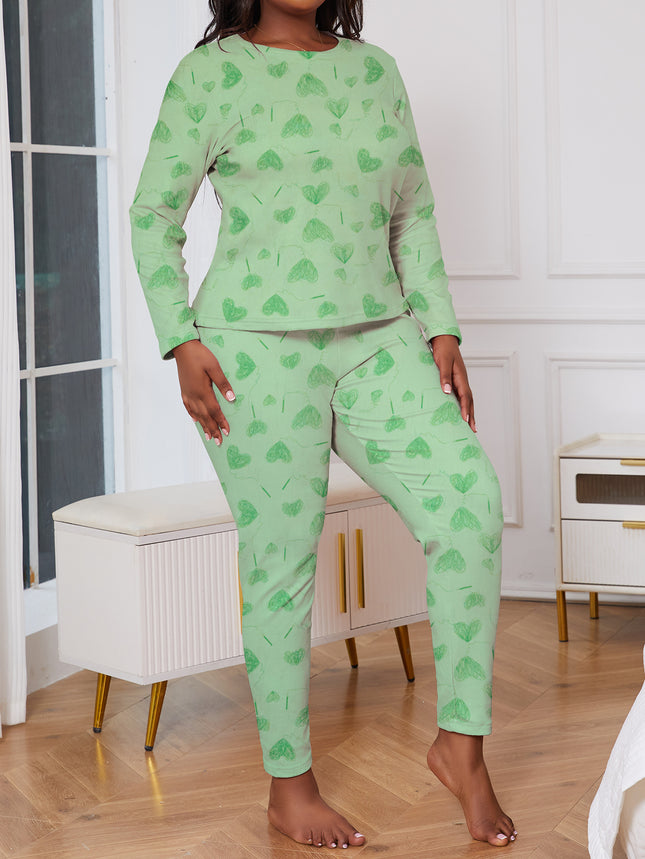 Cross-border plus size Women's Fleece Pajamas Autumn and Winter Casual Simple Pullover Crewneck Long Sleeve Pants Home Clothes