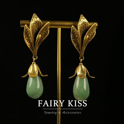 Light Luxury Brass Gold Plated Fine Stone Flower Earrings High-grade Niche Design All-match Elegant Earrings