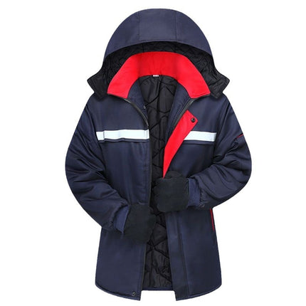 Winter Thickened Cotton Work Clothes, Warm and Cold-Proof with Reflective Strips, Labor Protection Clothing for Construction Sites and Auto Repair Workshops