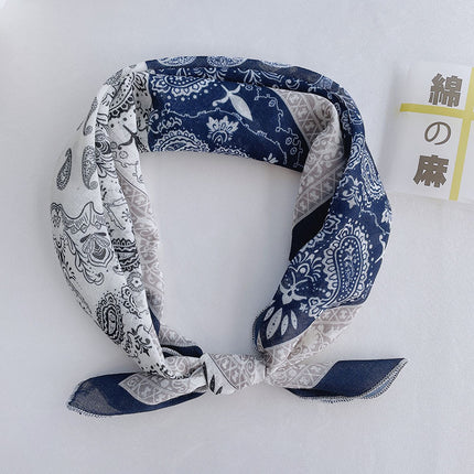 New Ethnic Style Cashew Flower Cotton and Linen Small Square Scarf 58X58 Breathable Retro Decorative Small Scarf Women's Scarf