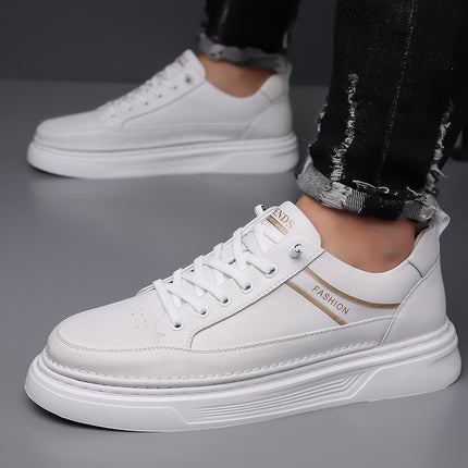 Autumn 2024 White Shoes Bean Shoes Men's Casual Driving Shoes Soft Sole Fashion Leg All-match Sports Leather Sneakers