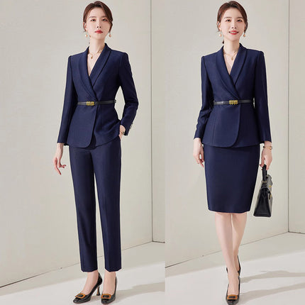 Aishangchen navy blue fashion professional suit temperament goddess fan hotel front desk sales department High sense work clothes